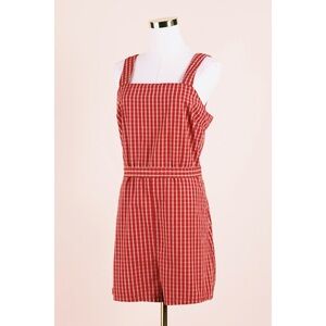 Sz M United By Blue Organic Cotton Chili Red Retro Gingham Romper NWOT